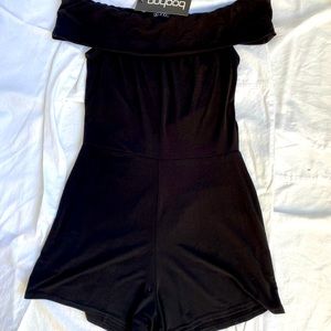 Boohoo Frill Off The Shoulder Black Romper Size S